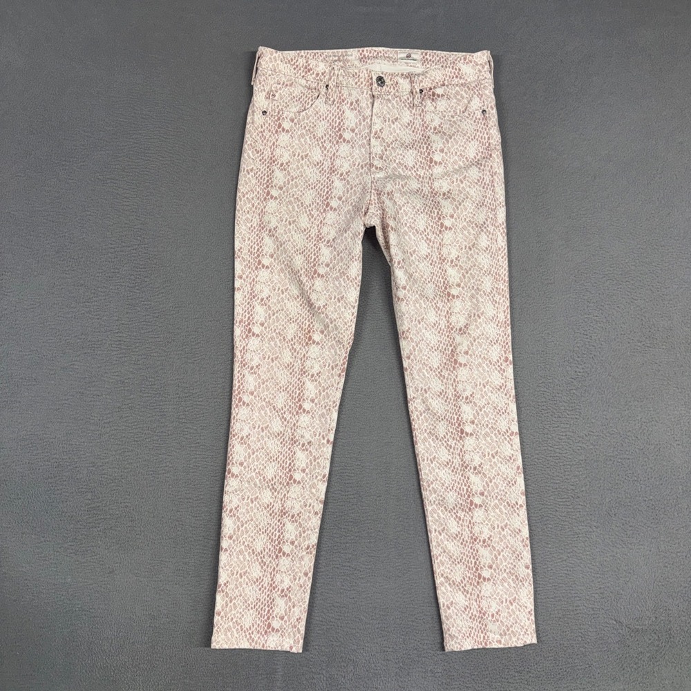 AG Adriano Goldschmied Jeans Womens 29 Pink Snakeskin Prima Ankle Cigarette Slim